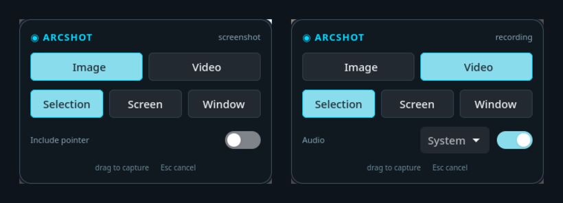 Arcshot capture toolbar overlaid on a live screen